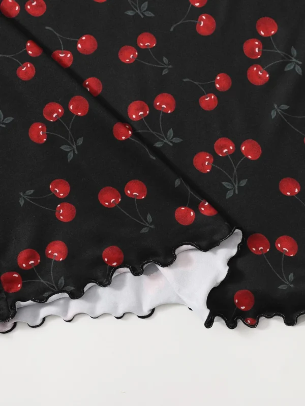 Vestido ribete en forma de lechuga con estampado de cereza - Imagen 2