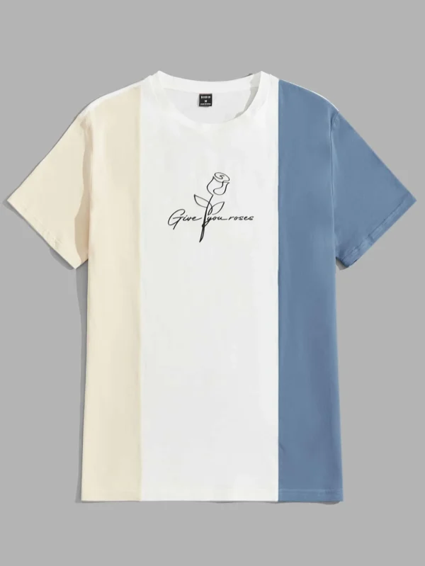 Camiseta de color combinado con estampado floral con slogan - Imagen 4