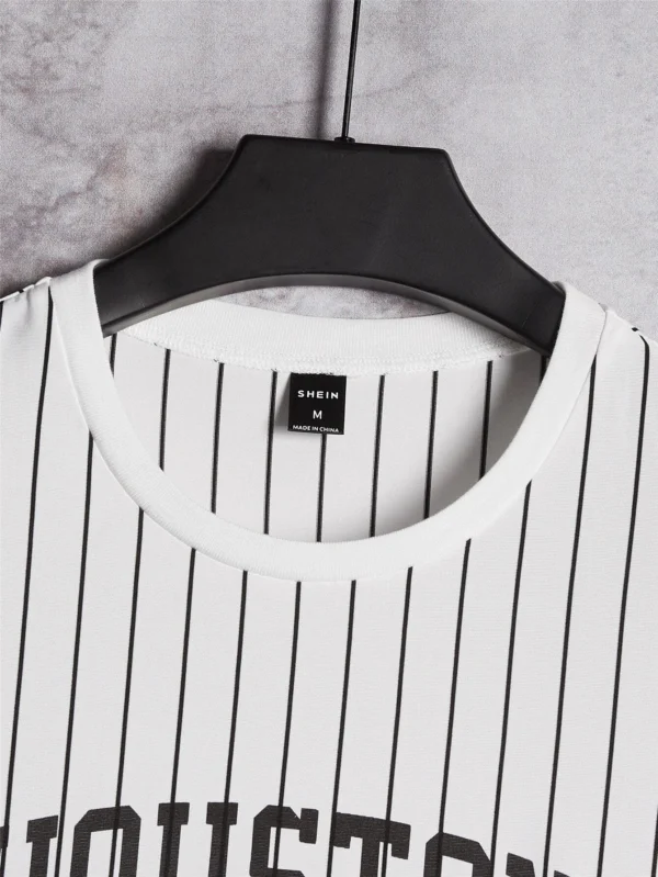 Camiseta con estampado de rayas y letra - Imagen 4
