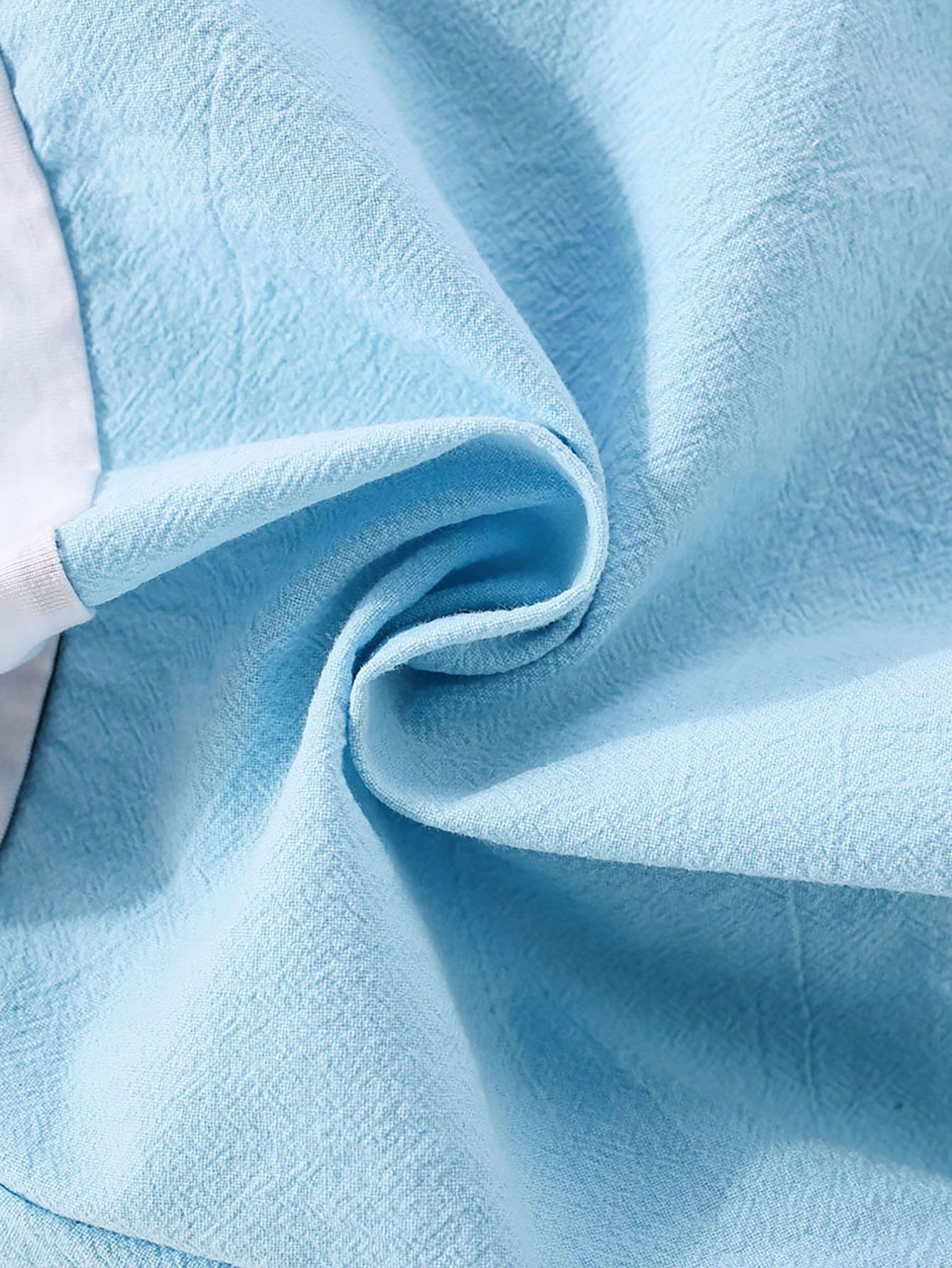 Vestido de manga corta estilo oso de patchwork a rayas de algod?n puro para ni?a peque?a - Imagen 2