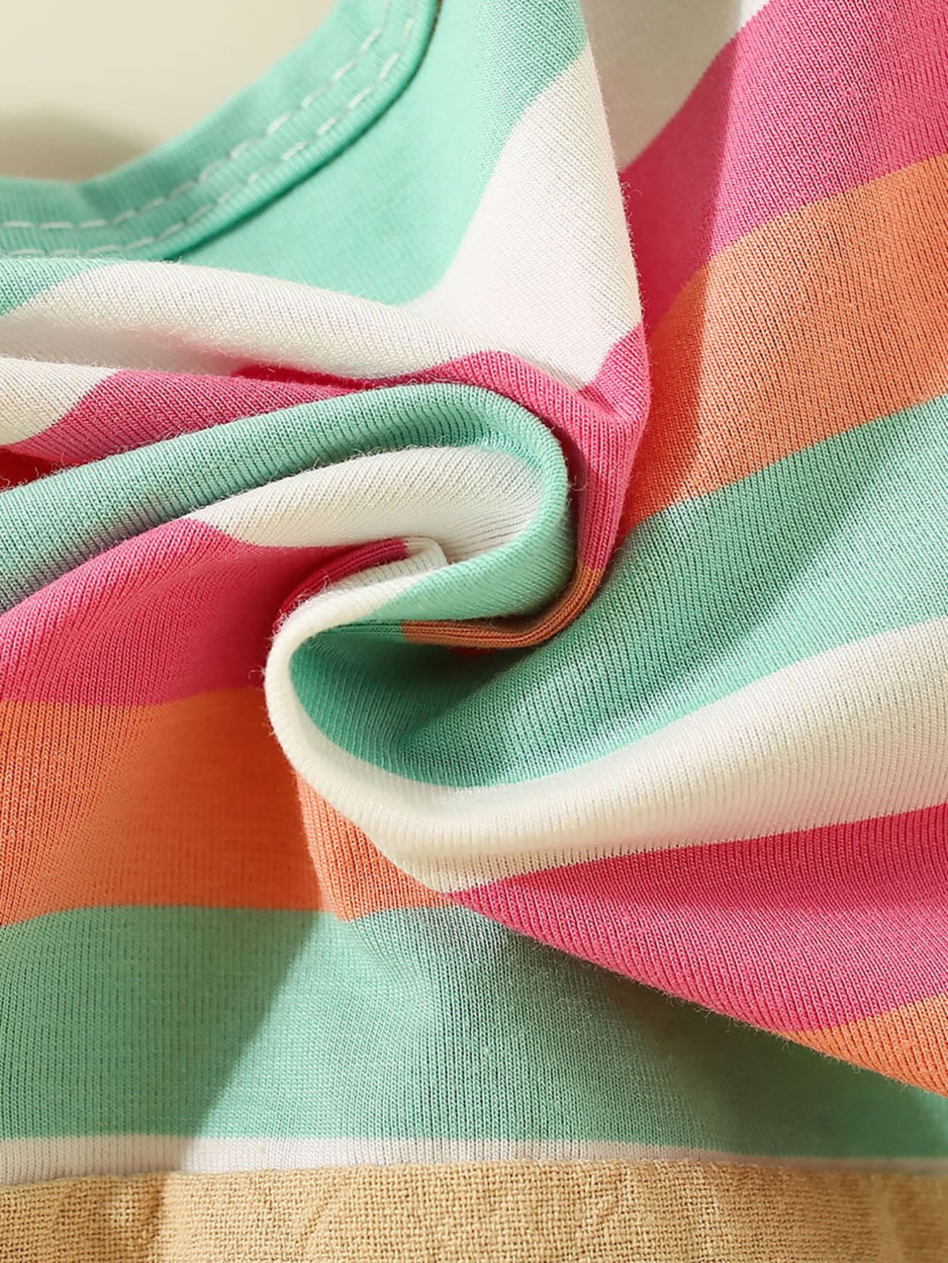 Vestido de manga corta estilo gato de patchwork a rayas de algod?n puro para ni?a peque?a - Imagen 2