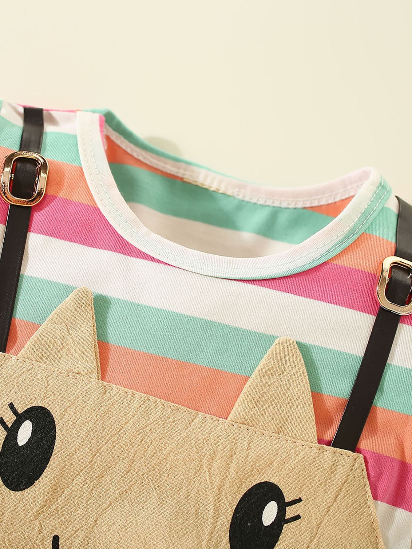 Vestido de manga corta estilo gato de patchwork a rayas de algod?n puro para ni?a peque?a - Imagen 4