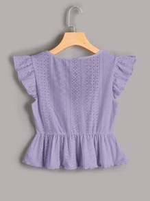 Blusa de manga mariposa ribete en forma de lechuga con cord?n peplum schiffy - Imagen 3