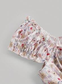 Vestido con estampado floral pecho con fruncido de muslo con abertura - Imagen 3