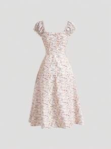 Vestido con estampado floral pecho con fruncido de muslo con abertura - Imagen 2