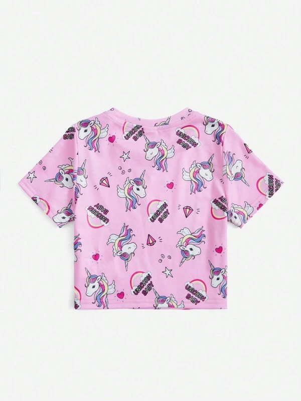 Chica Joven Camiseta con unicornio & con estampado de letra - Imagen 3