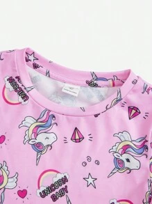 Chica Joven Camiseta con unicornio & con estampado de letra - Imagen 2