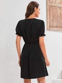 Vestido Para Mujer, Vestido Liso, Vestido Manga de Farol, Vestido Con Escote en V Profundo, Vestido con Peque?a Abertura Lateral Inferior - Imagen 2