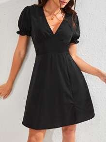 Vestido Para Mujer, Vestido Liso, Vestido Manga de Farol, Vestido Con Escote en V Profundo, Vestido con Peque?a Abertura Lateral Inferior - Imagen 6