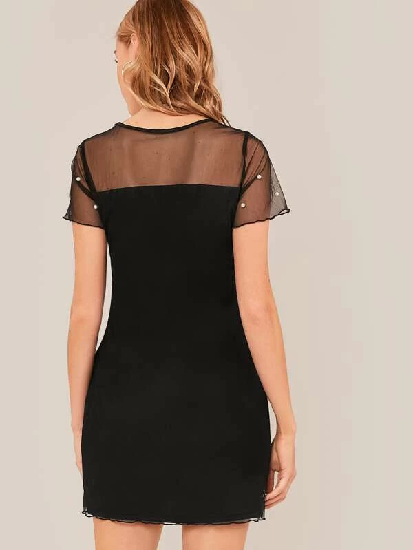 Vestido con malla con perla ribete en forma de lechuga - Imagen 5