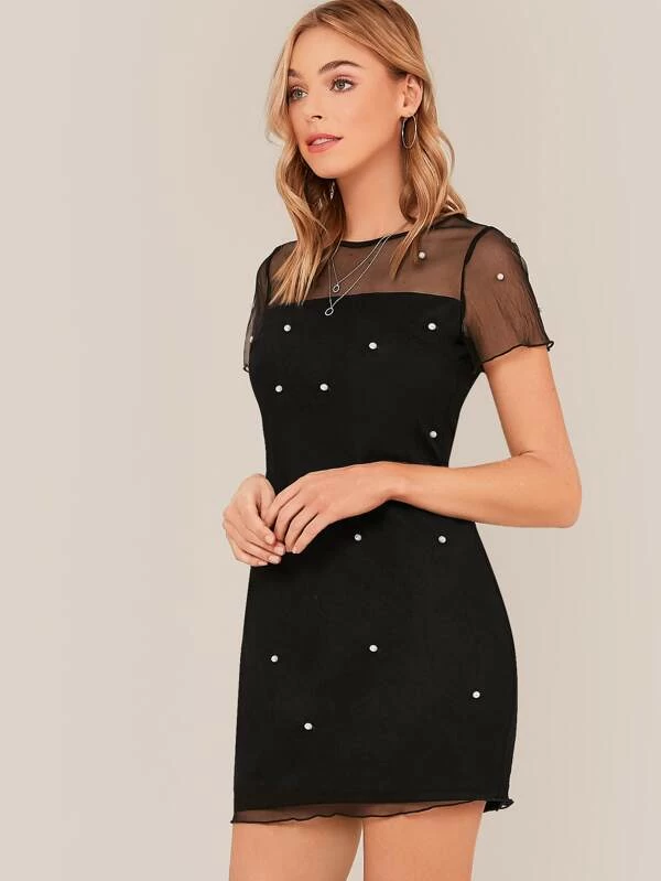 Vestido con malla con perla ribete en forma de lechuga - Imagen 4