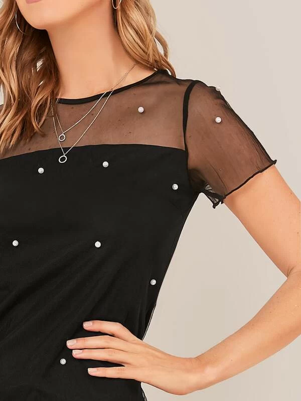 Vestido con malla con perla ribete en forma de lechuga - Imagen 3