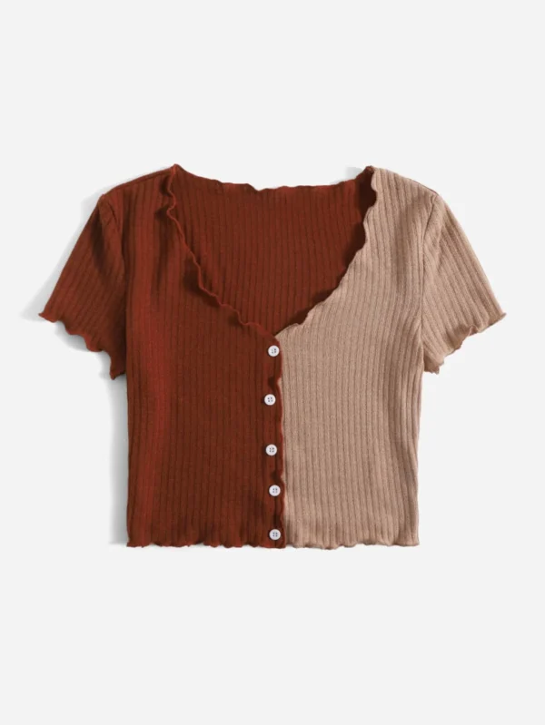 Camiseta de dos tonos ribete en forma de lechuga - Imagen 2