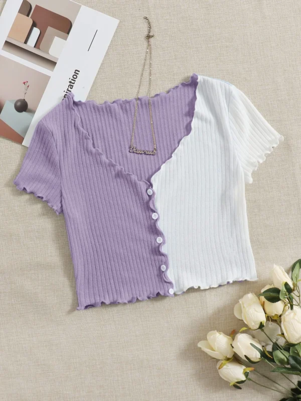 Camiseta de dos tonos ribete en forma de lechuga
