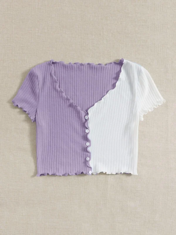 Camiseta de dos tonos ribete en forma de lechuga - Imagen 2