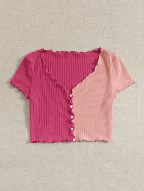 Camiseta de dos tonos ribete en forma de lechuga - Imagen 3