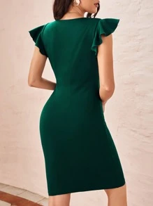 Vestido ajustado de cuello cruzado ribete con fruncido - Imagen 2