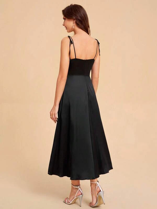 Vestido de tirantes de sat?n de muslo con abertura - Imagen 2