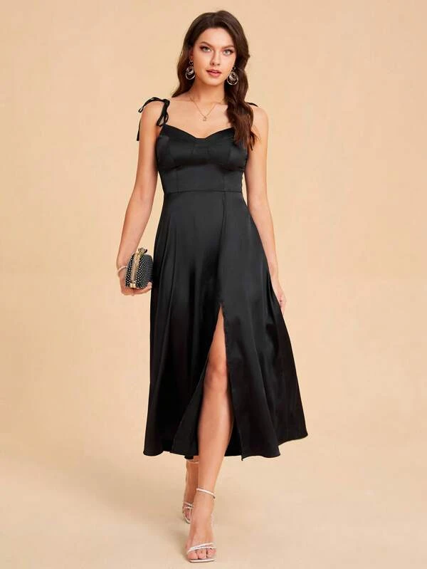 Vestido de tirantes de sat?n de muslo con abertura - Imagen 5