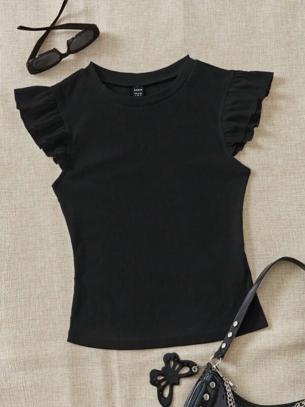 Camiseta ribete con fruncido tejido de canal? de manga mariposa