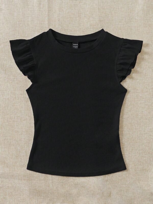 Camiseta ribete con fruncido tejido de canal? de manga mariposa - Imagen 4