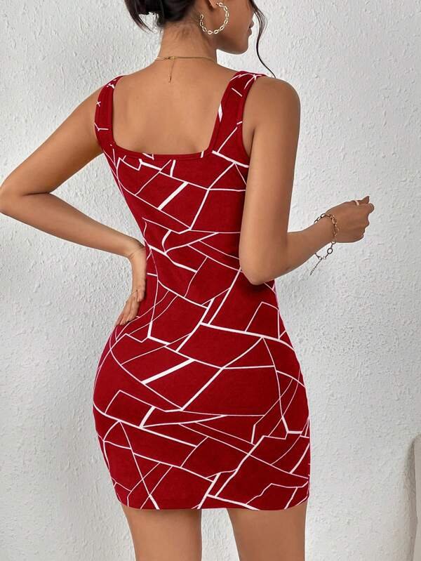 Vestido ajustado con estampado geom?trico de cuello cuadrado - Imagen 5