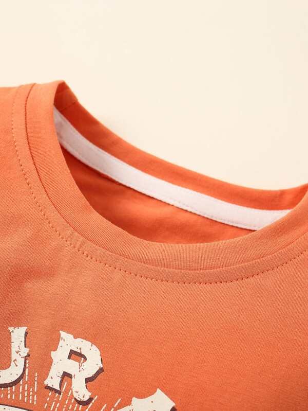 Camiseta y pantalones cortos con estampado de letras de ?guila informal para ni?o peque?o - Imagen 4