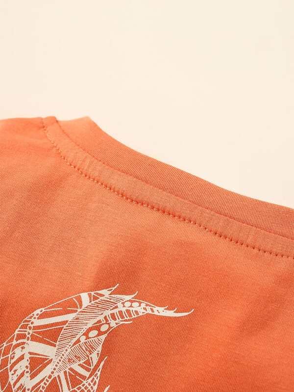 Camiseta y pantalones cortos con estampado de letras de ?guila informal para ni?o peque?o - Imagen 3