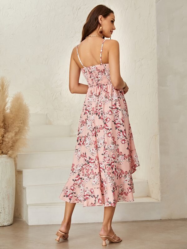 Vestido para Dama Estampado, Hombros Descubiertos, Apertura Frontal, Top Fruncido Estampado Floral - Imagen 6