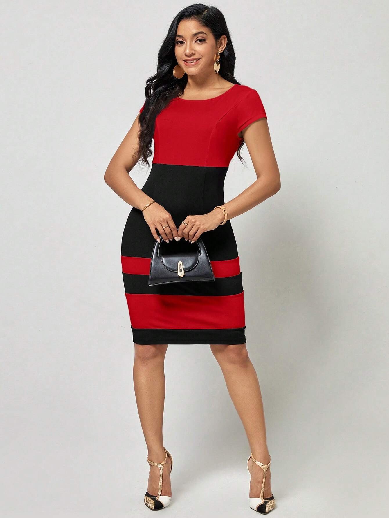 Vestido ajustado de color combinado - Imagen 3