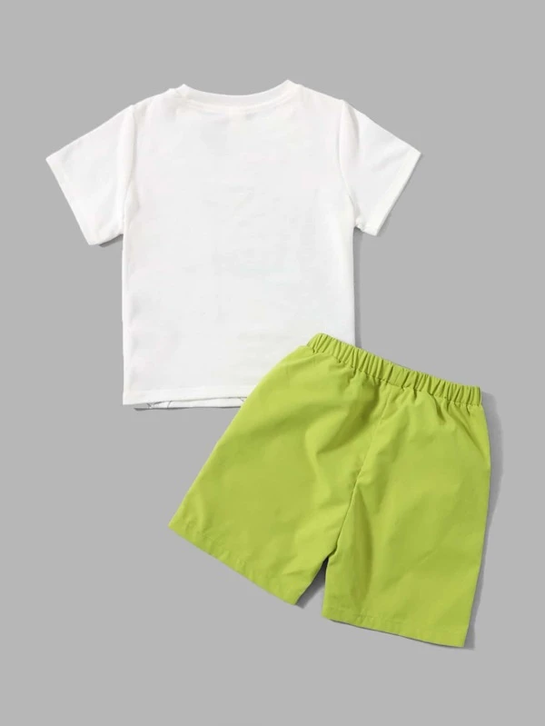 Ni?itos con estampado de letra y dinosaurio Camiseta & Shorts deportivos Conjunto - Imagen 2