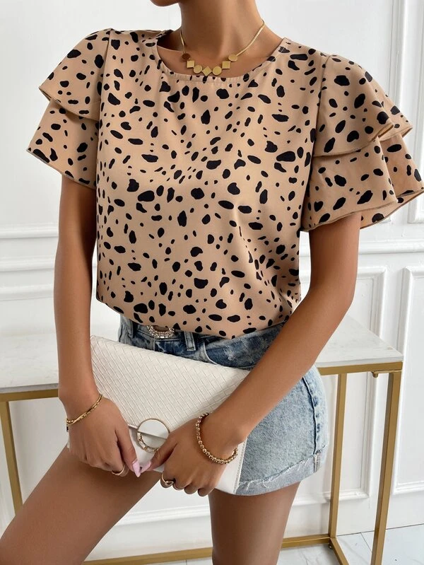 Blusa con estampado de manga a capas - Imagen 2