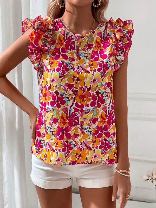 Blusa con estampado floral ribete con fruncido - Imagen 5