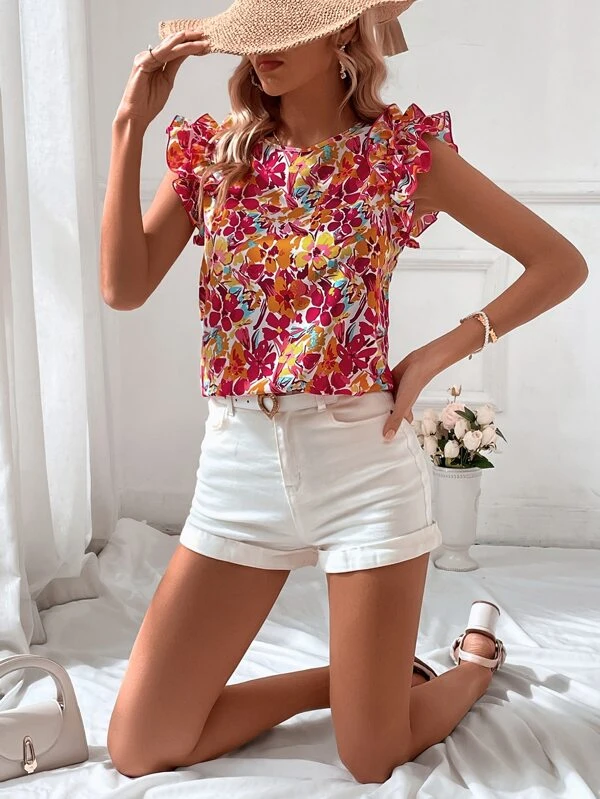 Blusa con estampado floral ribete con fruncido - Imagen 4