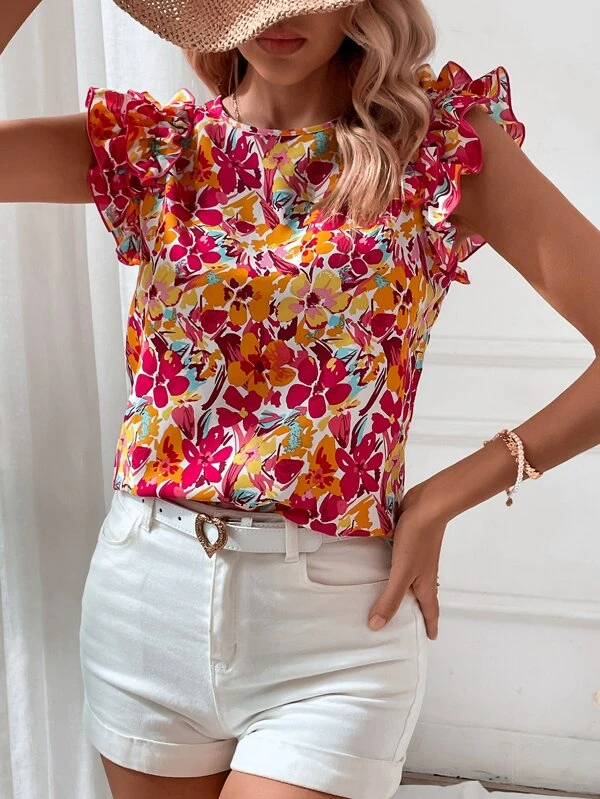 Blusa con estampado floral ribete con fruncido - Imagen 3