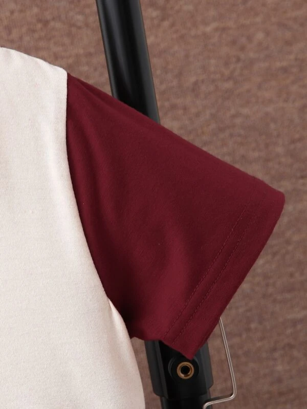 Ni?ito Shorts con camiseta con estampado de letra de color combinado con cremallera media - Imagen 6