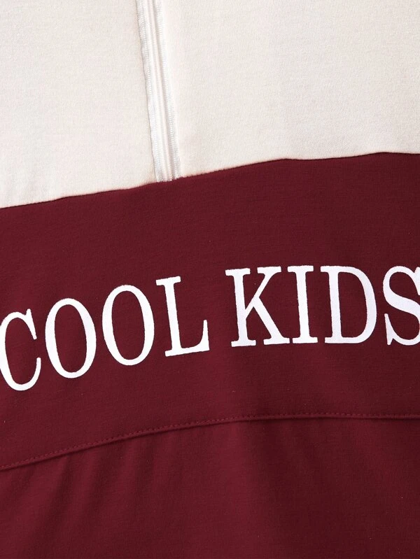 Ni?ito Shorts con camiseta con estampado de letra de color combinado con cremallera media - Imagen 5