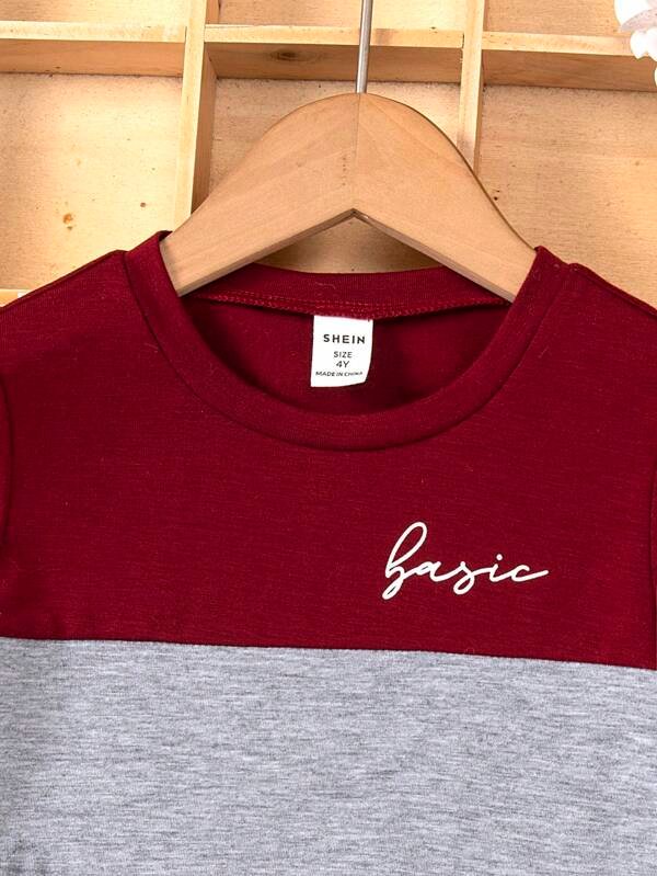 Ni?os Camiseta con estampado de letra de color combinado - Imagen 4