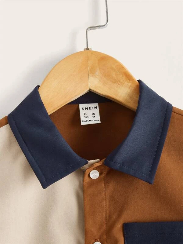 Ni?os Camisa con bot?n delantero de color combinado panel - Imagen 4