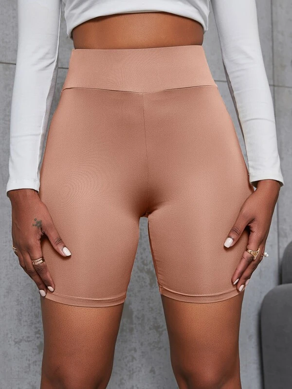 Shorts biker de cintura ancha unicolor - Imagen 3