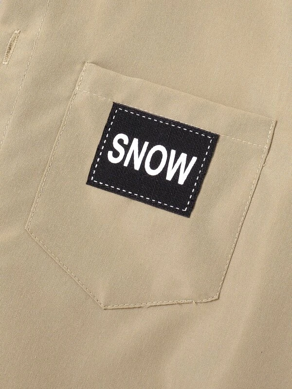 Chicos Camisa con dise?o de parche de letra con bolsillo delantero & Shorts sin camiseta - Imagen 7