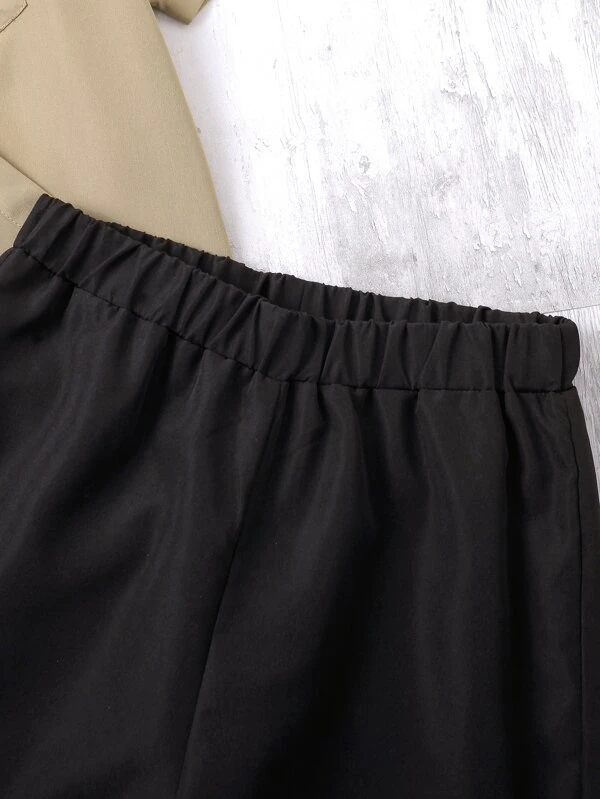 Chicos Camisa con dise?o de parche de letra con bolsillo delantero & Shorts sin camiseta - Imagen 6