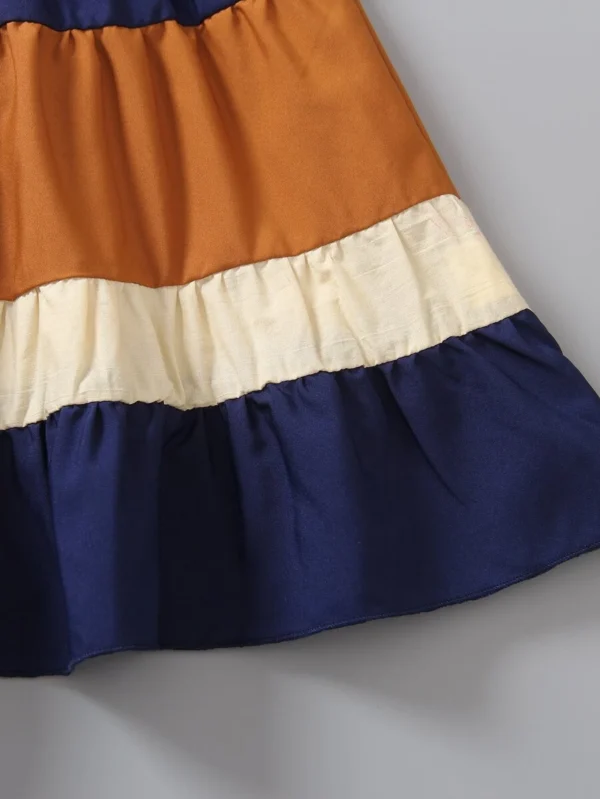 Niñas Vestido de color combinado de espalda con abertura de ojo bajo con fruncido - Imagen 3