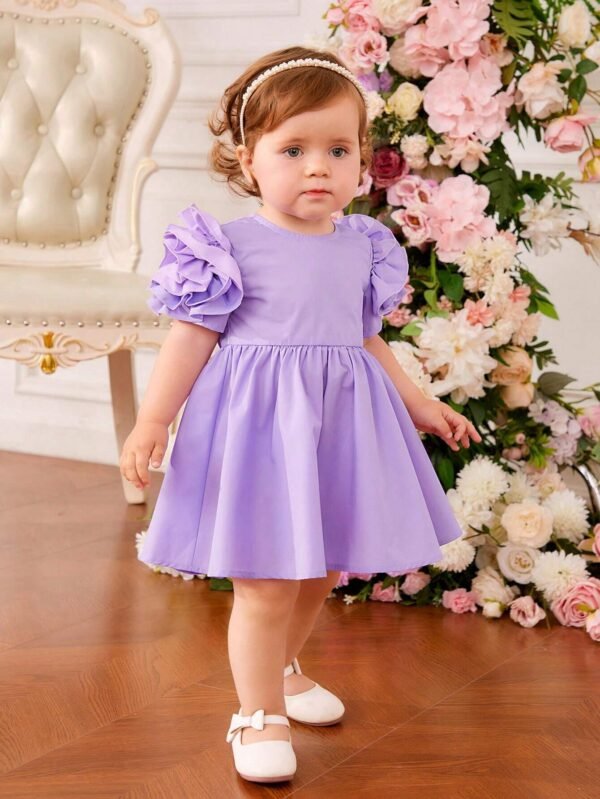 Beb? Vestido ribete con fruncido de manga farol