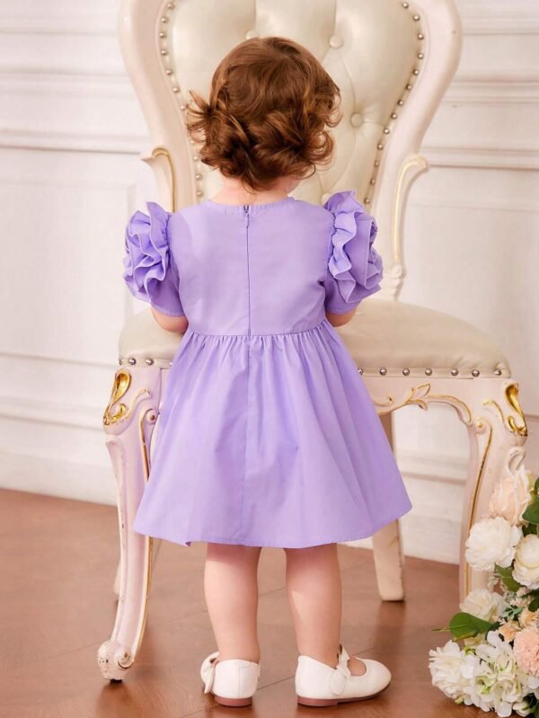 Beb? Vestido ribete con fruncido de manga farol - Imagen 2
