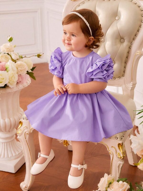 Beb? Vestido ribete con fruncido de manga farol - Imagen 6