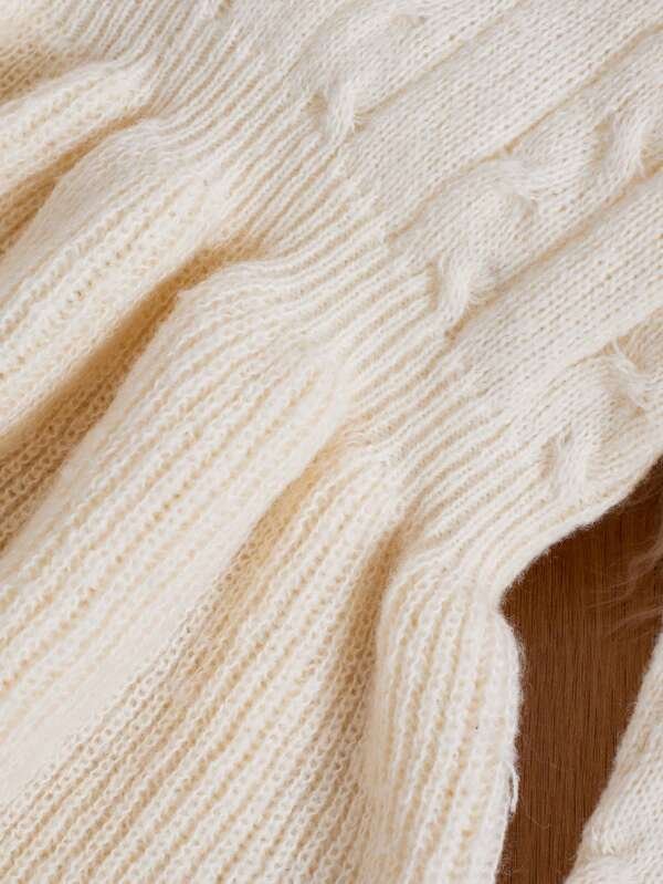 Chica Joven Vestido de punto con patr?n de lunares con lazo delantero tejido de cable - Imagen 4