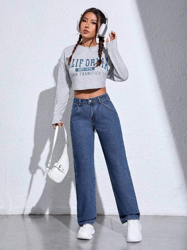 Jeans de pierna recta con bolsillo oblicuo - Imagen 2