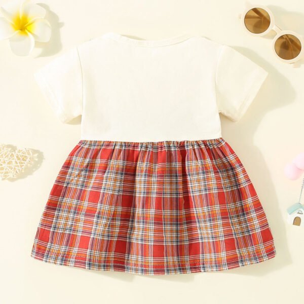 Vestido de manga corta con botones delanteros de retazos a cuadros de algod?n puro para ni?as peque?as - Imagen 2