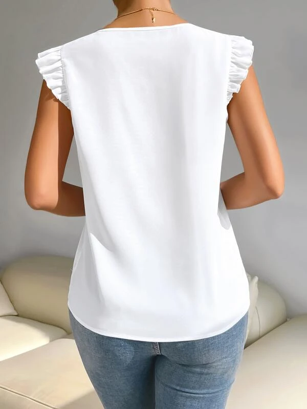 Blusa panel con encaje de manga con volante - Imagen 2